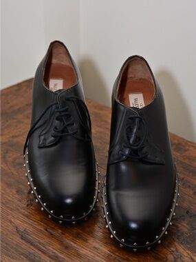 Valentino Black Leather Studded Derby Shoes